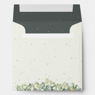 Cream/Green Snowberry+Eucalyptus Wedding Square Envelope