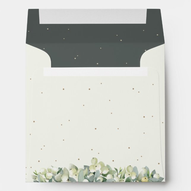 Cream/Green Snowberry+Eucalyptus Wedding Square Envelope (Back (Bottom))