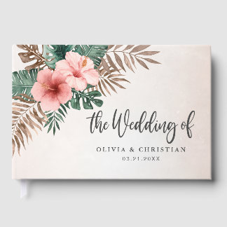 Cream & Green Tropocal Watercolor Floral Wedding Guest Book