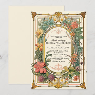 Cream Green Vintage Floral Wedding Invitation