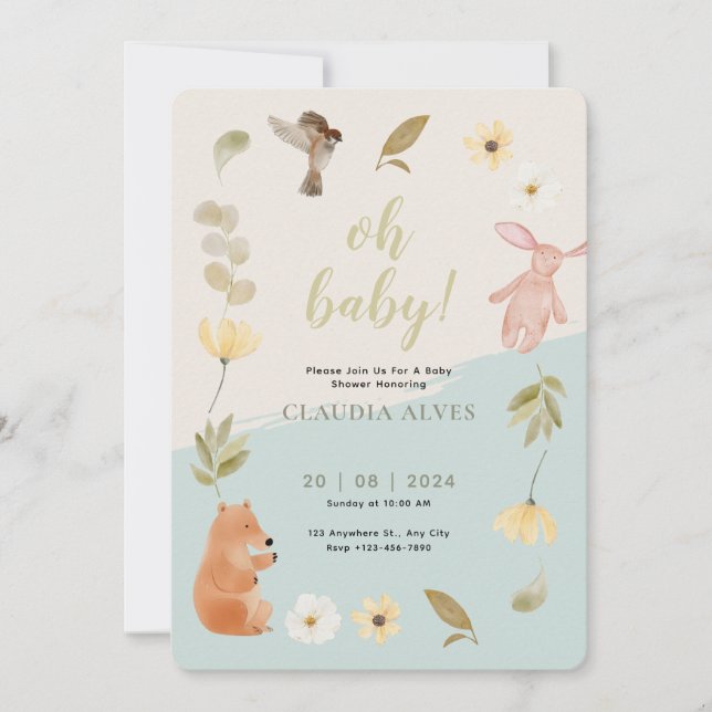 Cream Green Watercolor Baby Shower Honoring  Invitation (Front)