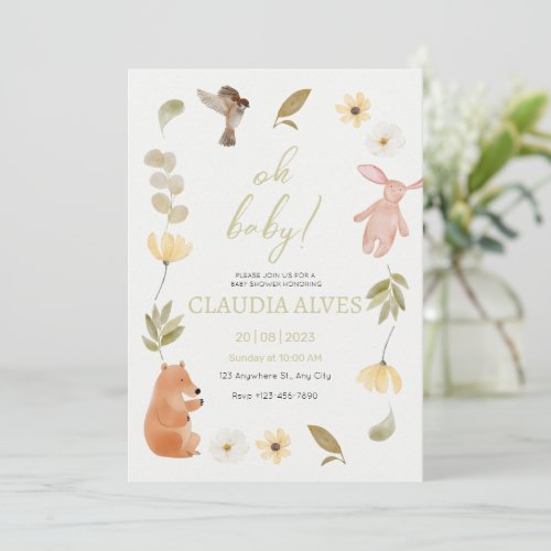 Cream Green Watercolor Baby Shower Honoring  Invitation