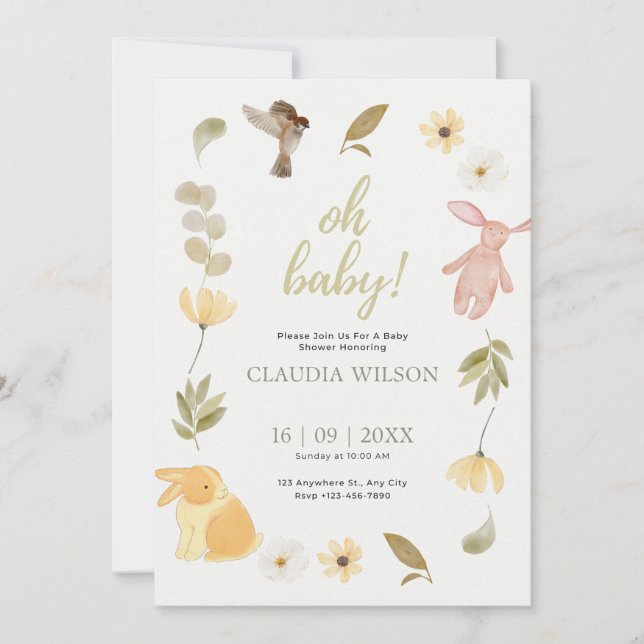 Cream Green Watercolor Baby Shower Invitation (Front)