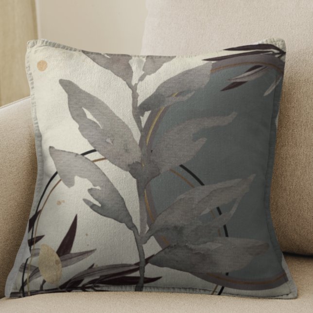 Cream & Grey Artistic Abstract Watercolor Throw Pillow (Creator Uploaded)