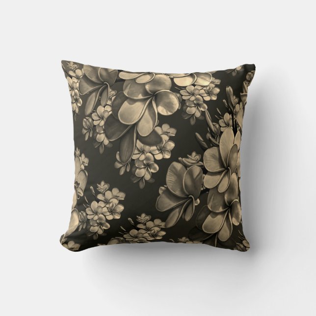 cream grey black flower Throw pillow (Front)
