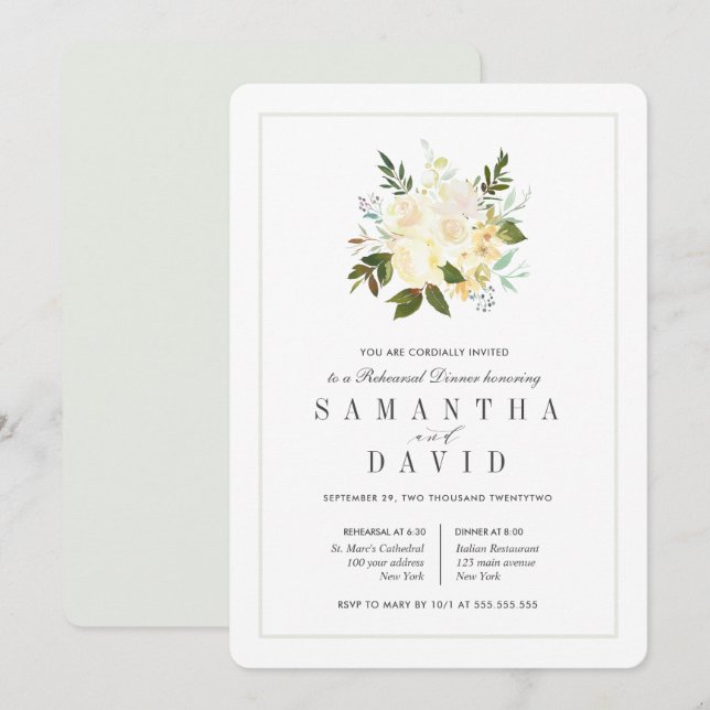 Cream + Grey | Organic Wedding  Rehearsal Dinner Invitation (Front/Back)