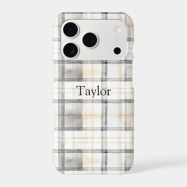 Cream Grey Yellow Plaid Stripes Case-Mate iPhone Case (Back)