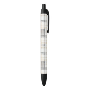 Cream Grey Yellow Plaid Stripes Pen