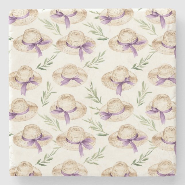 Cream Hats Purple Ribbons   Stone Coaster (Front)