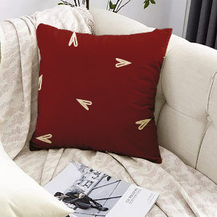 Cream Hearts on Burgundy - Minimal Valentine Throw Pillow