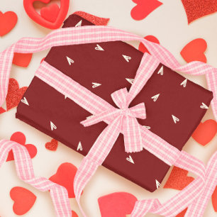 Cream Hearts on Burgundy - Minimal Valentine Wrapping Paper