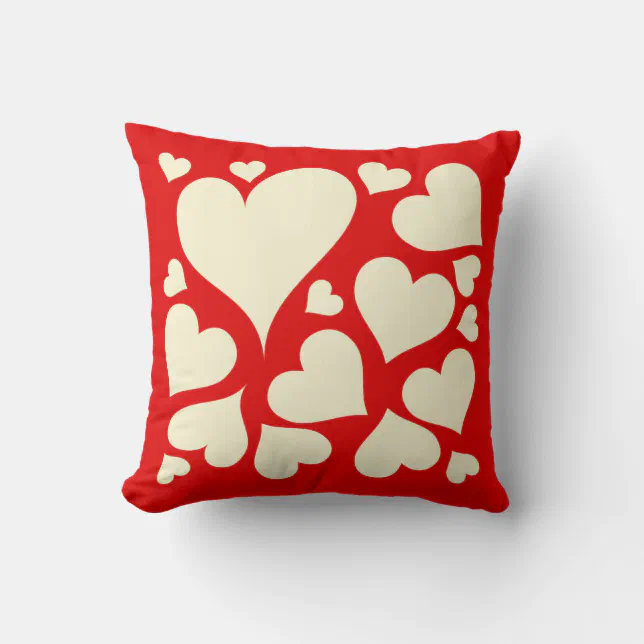 Cream hearts on red love pillow | Zazzle