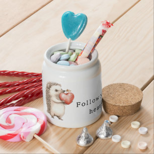 Cream Hedgehog Apple Heart Candy Jar