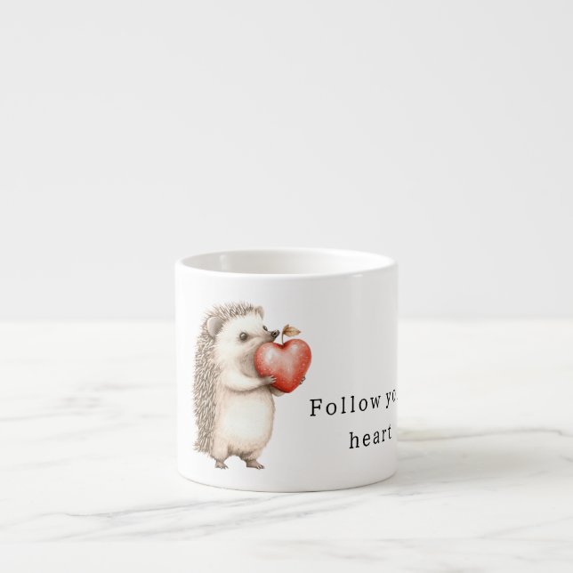 Cream Hedgehog Apple Heart Espresso Cup (Front)