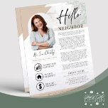 Cream Hello Neighbor Realtor Agent Introduction Flyer<br><div class="desc">Introduce yourself and advertise your professional real estate services with this cream modern,  Hello Neighbor Real Estate Agent Photo Introduction flyer template featuring a soft grey gradient textured background,  icons,  photo of home,  and "Hello" modern calligraphy. Personalize template to your liking.</div>