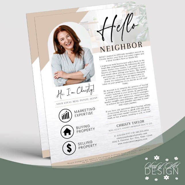 Cream Hello Neighbor Realtor Agent Introduction Flyer (Creator Uploaded)