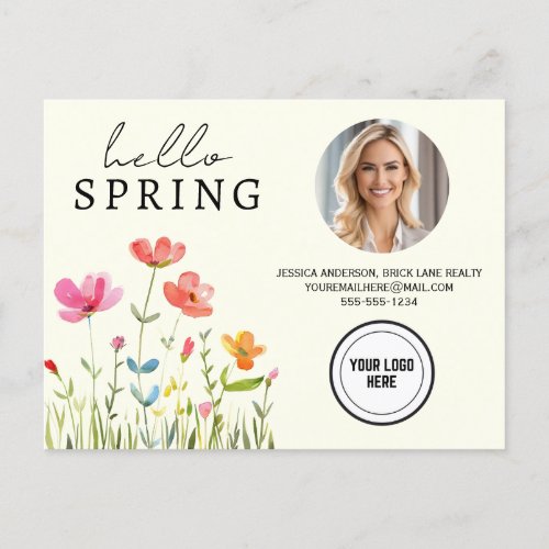Cream Hello Spring Floral Real Estate Professional Postcard