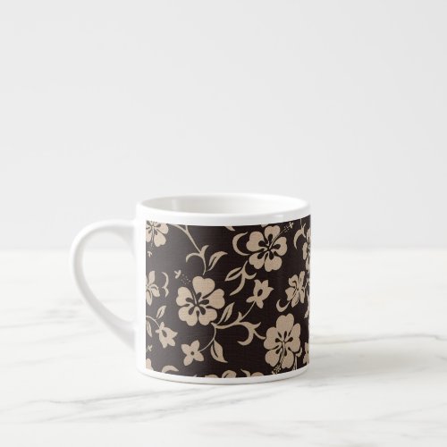 Cream Hibiscus Flowers on Brown 1 Espresso Cup