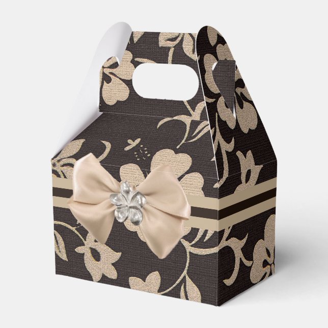 Cream Hibiscus Flowers on Brown 1 Favor Boxes (Front Side)
