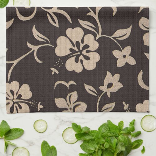 Cream Hibiscus Flowers on Brown 1 Towel