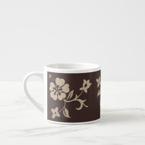 Cream Hibiscus Flowers on Brown 2 Espresso Cup