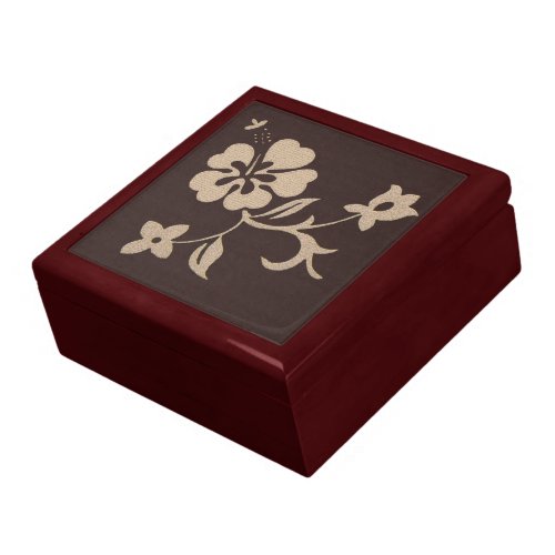 Cream Hibiscus Flowers on Brown 2 Jewelry Box