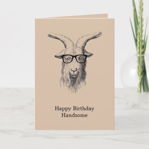 Cream Hipster Goat with Glasses Birthday