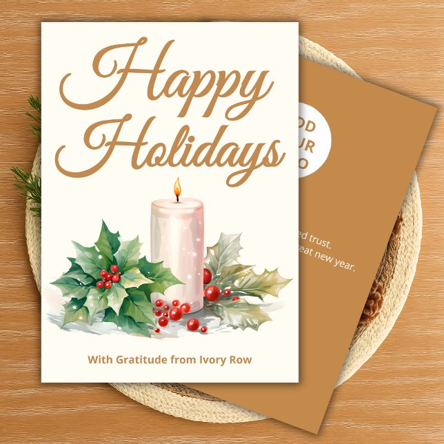 Cream Holiday Card | Custom Logo & Wishes (Creator Uploaded)