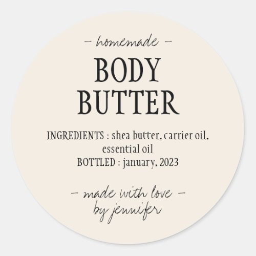Cream Homemade Body Butter Classic Round Sticker