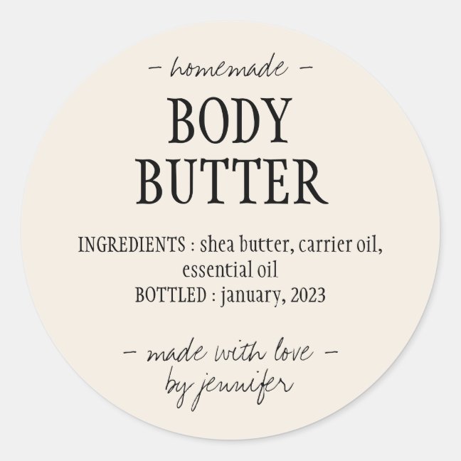 Cream Homemade Body Butter Classic Round Sticker