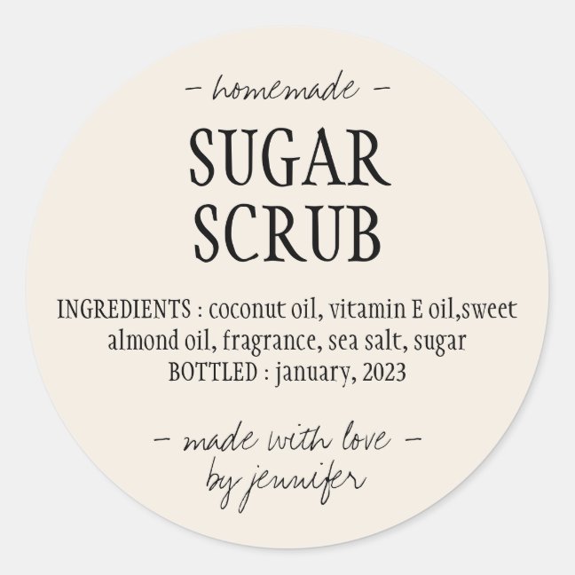 Cream Homemade Sugar Scrub Classic Round Sticker