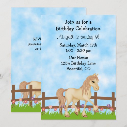 Cute Horse Birthday Invitation for Girls