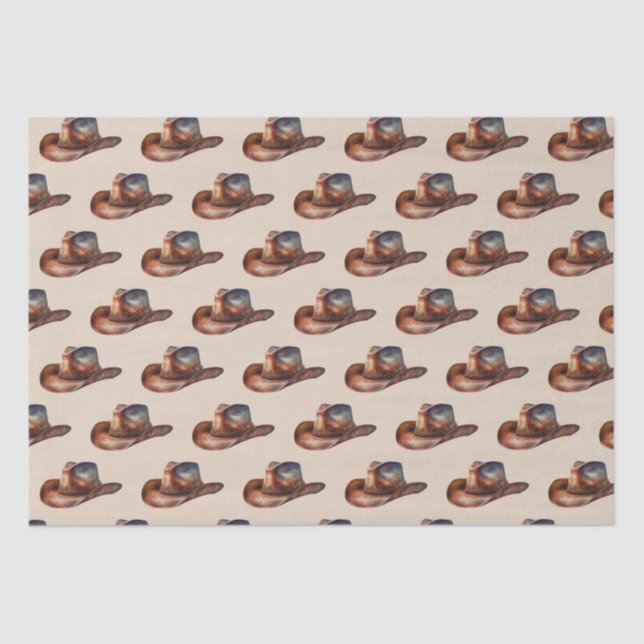 Cream Howdy Cowboy Western Hats Tissue Paper (Front)