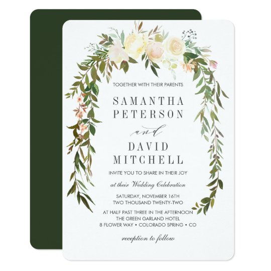 Cream Hunter Green Botanical Fl Wedding Invitation Cream Hunter Green Botanical Fl Wedding Invitation
