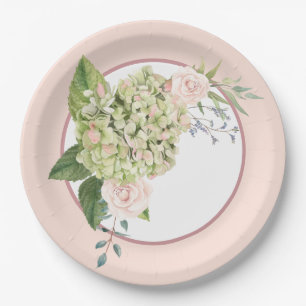 Cream Hydrangea And Roses Paper Plates