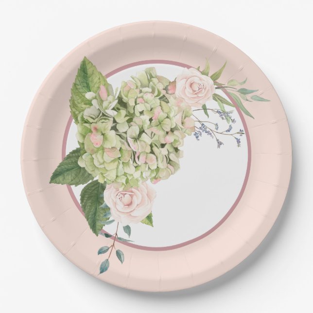 Cream Hydrangea And Roses Paper Plates (Front)