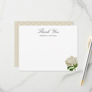 Cream Hydrangea Custom Name Thank You Flat Card