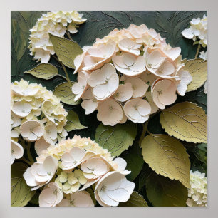 Cream Hydrangeas with Textured Leaves Poster