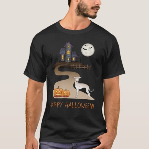 Cream Iggy Cute Dog And Halloween Haunted House T_Shirt