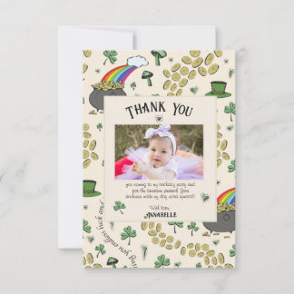 Cream Irish Rainbow Clovers & Hearts Birthday Thank You Card