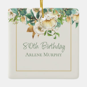 Cream Irish Rose 80th Birthday Ceramic Ornament