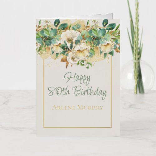 Cream Irish Roses 80th Birthday Foil Greeting Card
