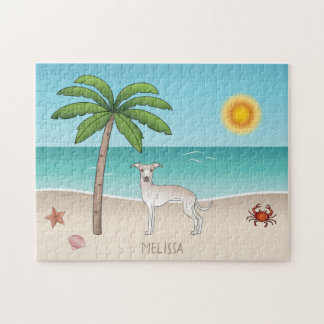 Cream Italian Greyhound At A Tropical Summer Beach Jigsaw Puzzle