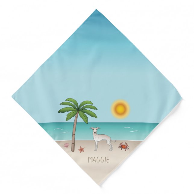 Cream Italian Greyhound At Tropical Summer Beach Bandana (Front)
