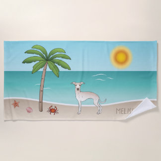 Cream Italian Greyhound At Tropical Summer Beach - Beach Towel