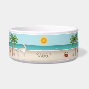 Cream Italian Greyhound At Tropical Summer Beach Bowl