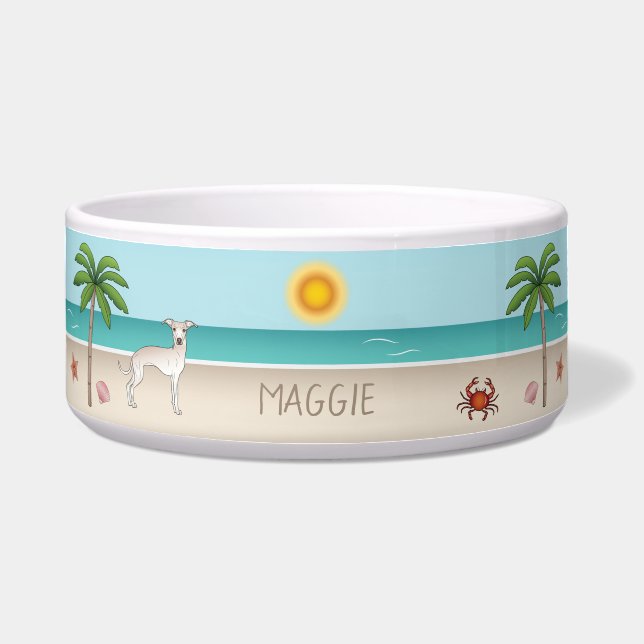 Cream Italian Greyhound At Tropical Summer Beach Bowl (Front)