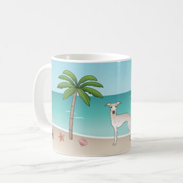 Cream Italian Greyhound At Tropical Summer Beach Coffee Mug (Front Left)