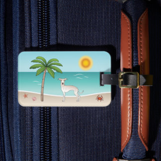 Cream Italian Greyhound At Tropical Summer Beach Luggage Tag