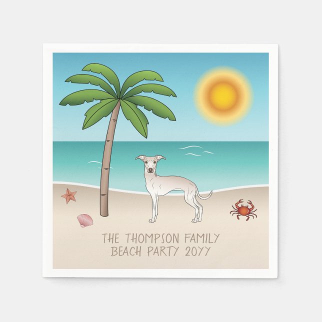 Cream Italian Greyhound At Tropical Summer Beach Napkins (Front)